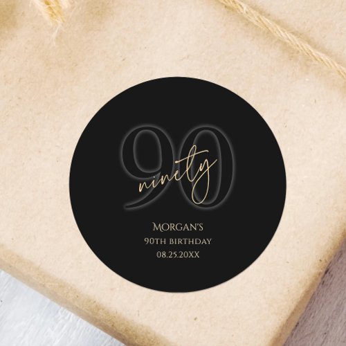 Modern Black Gold 90th Birthday Party Classic Round Sticker