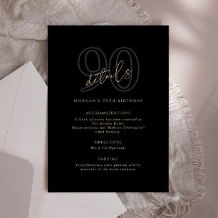 Modern Black Gold 90th Birthday Party Details Card
