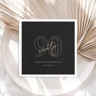 Modern Black Gold 90th Birthday Party Napkins