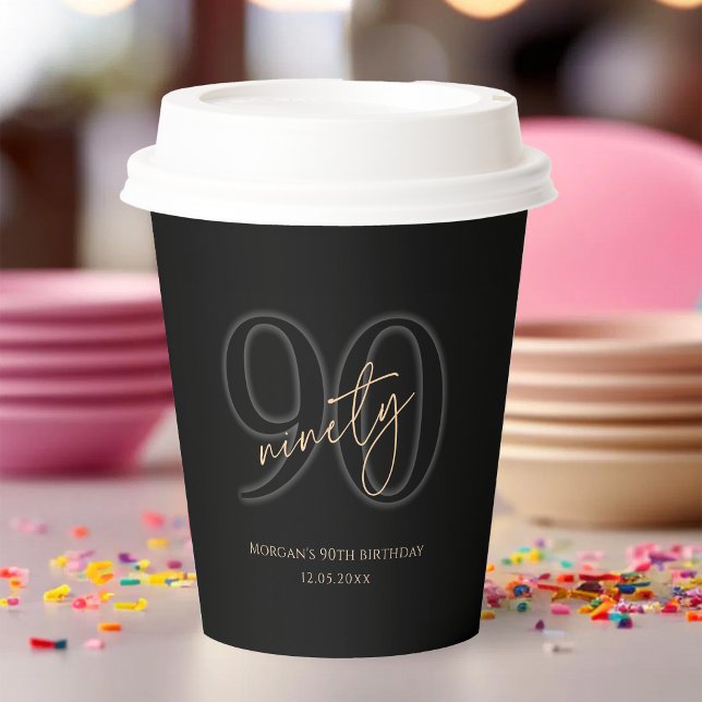 Modern Black Gold 90th Birthday Party Paper Cups (Modern Black Gold 90th Birthday Party Paper Cups)