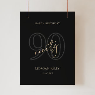 Modern Black Gold 90th Birthday Party Poster