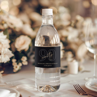 Modern Black Gold 90th Birthday Party Water Bottle Label