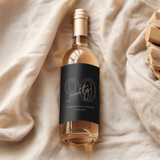 Modern Black Gold 90th Birthday Party Wine Label