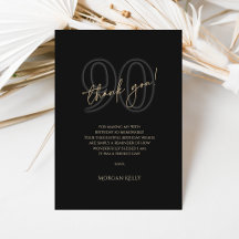 Modern Black Gold 90th Birthday Thank You Card