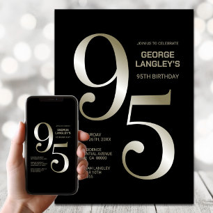 Modern Black Gold 95th Birthday Party Invitation