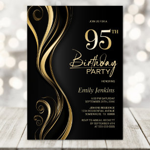 Modern Black Gold 95th Birthday Party Invitation
