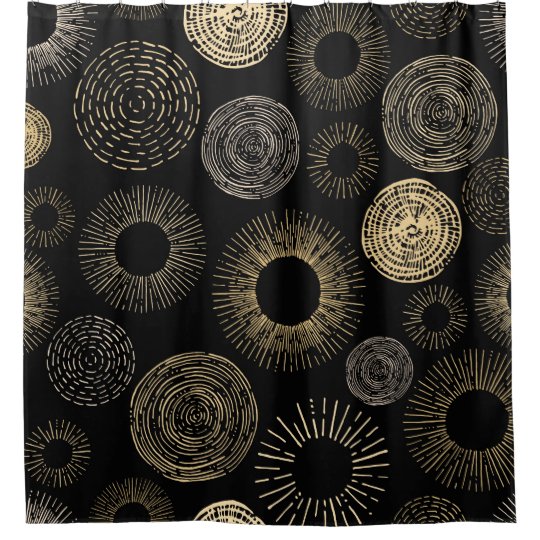 Modern Black Gold Abstract Circle Shower Curtain Zazzle Com