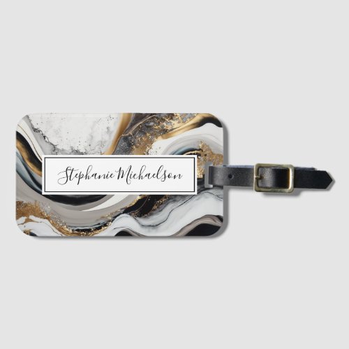 Modern Black Gold Abstract Luggage Tag