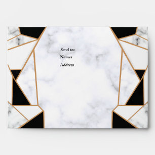 Modern Black Gold Abstract on White Marble Envelope