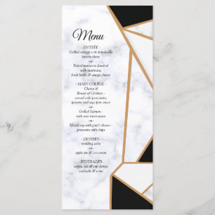 Modern Black Gold Abstract on White Marble Menu