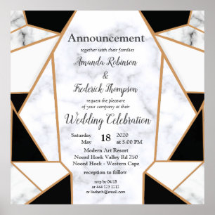 Modern Black Gold Abstract on White Marble Poster