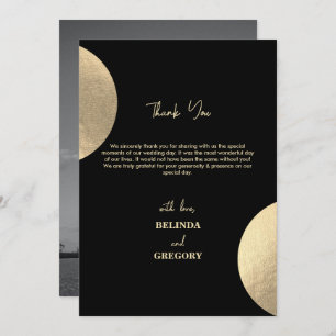 Modern Black & Gold Abstract Wedding Photo Thank You Card