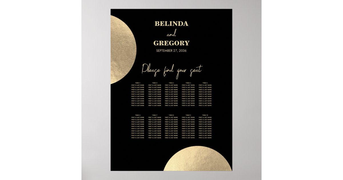 Modern Black & Gold Abstract Wedding Seating Chart | Zazzle