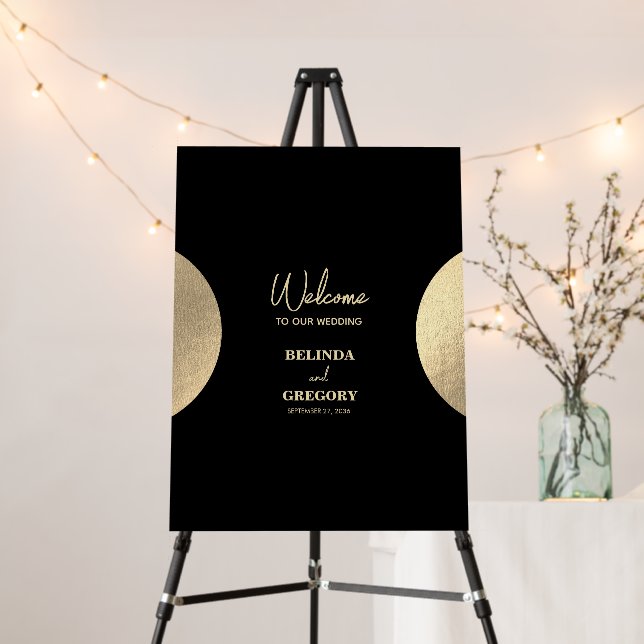 Modern Black & Gold Abstract Wedding Welcome Sign (In Situ (Stand))