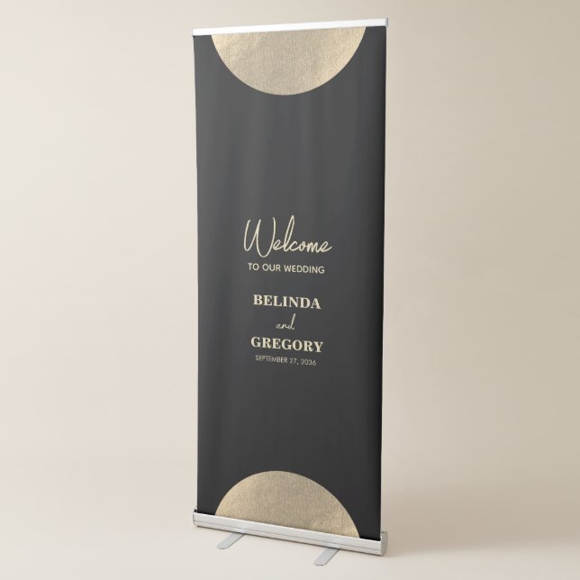 Modern Black & Gold Abstract Wedding Welcome Sign (3/4)