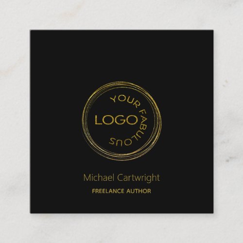 Modern Black Gold Add Your Logo Freelance Author Square Business Card