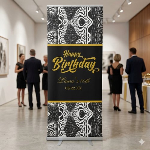 Modern Black &amp; Gold Agate 70th Birthday Welcome  Retractable Banner