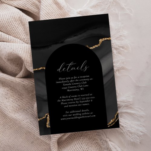 Modern Black Gold Agate Arch Wedding Details Enclosure Card