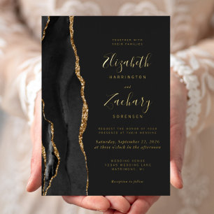 Modern Black Gold Agate Dark Wedding Foil Invitation