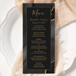 Modern Black Gold Agate Dark Wedding Menu<br><div class="desc">This elegant,  modern wedding menu features a watercolor black agate background trimmed with gold faux glitter. The text appears in elegant gold colored handwriting and copperplate fonts on an off-black rectangle. The agate design is repeated on the reverse.</div>