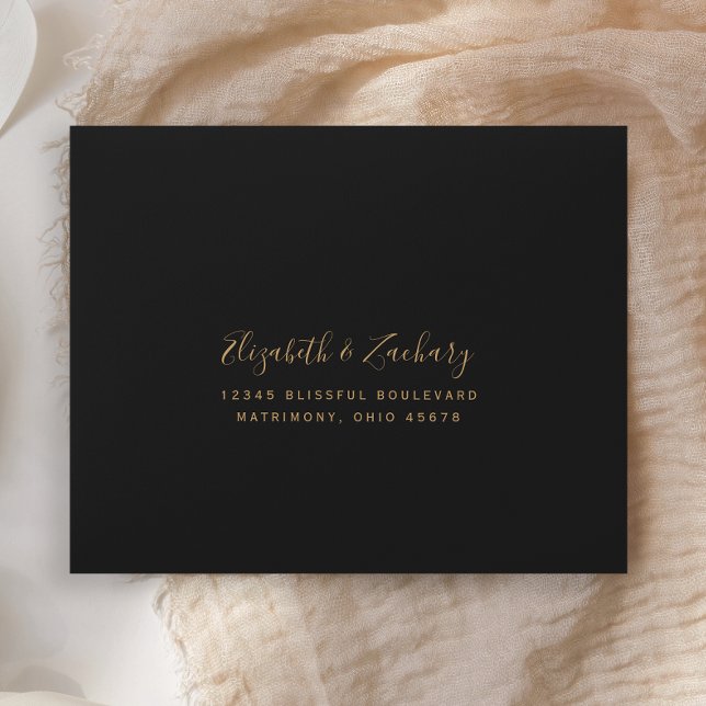 Modern Black Gold Agate Dark Wedding RSVP Return Envelope (Creator Uploaded)