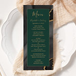 Modern Black Gold Agate Emerald Green Wedding Menu<br><div class="desc">This elegant,  modern wedding menu features a watercolor black agate background trimmed with gold faux glitter. The text appears in elegant gold-colored handwriting and copperplate fonts on an emerald green rectangle. The black agate design is repeated on the reverse.</div>