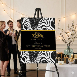 Modern Black & Gold Agate Happy Birthday Foam Board