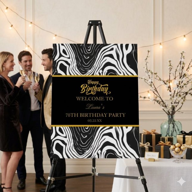 Modern Black & Gold Agate Happy Birthday  Foam Board (Creator Uploaded)