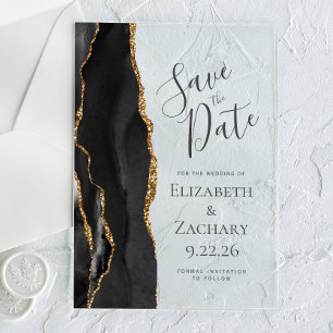 Modern Black Gold Agate Save the Date
