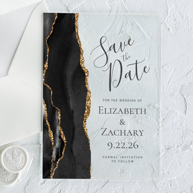 Modern Black Gold Agate Save the Date (Creator Uploaded)