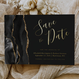 Modern Black Gold Agate Save the Date Foil Invitation