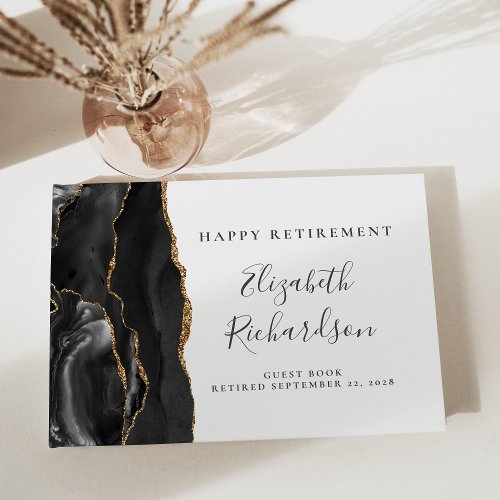 Modern Black Gold Agate Script Retirement
