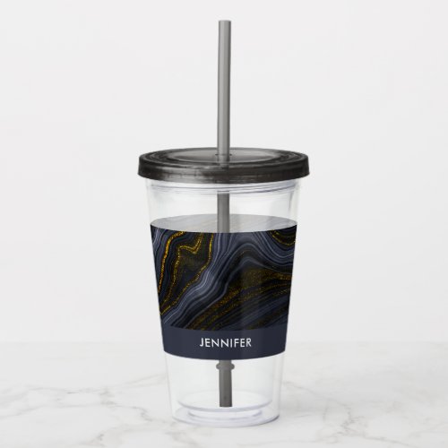 Modern Black  Gold Agate Stone Abstract Acrylic Tumbler