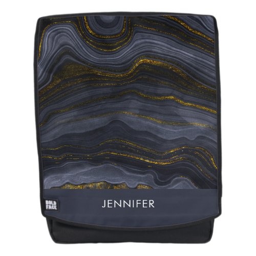 Modern Black  Gold Agate Stone Abstract Backpack