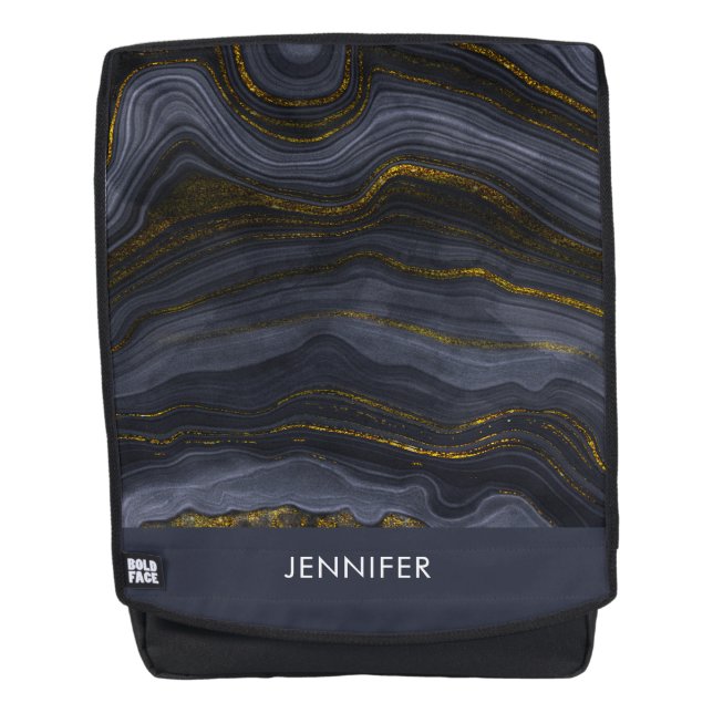 Modern Black & Gold Agate Stone Abstract Backpack (Front)