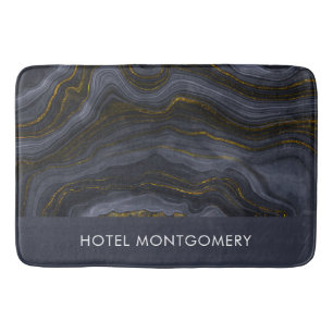 Modern Black & Gold Agate Stone Abstract Bath Mat