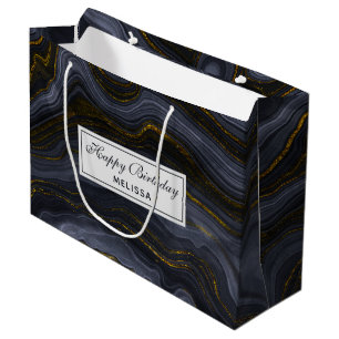 Modern Black & Gold Agate Stone Abstract Birthday Large Gift Bag
