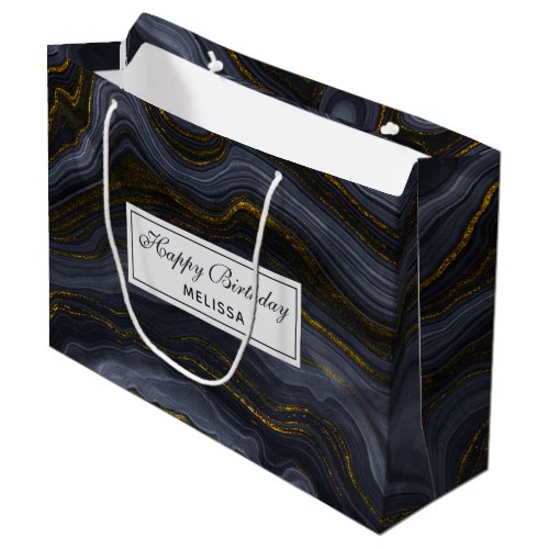 Modern Black  Gold Agate Stone Abstract Birthday Large Gift Bag