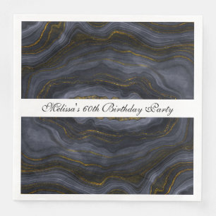 Modern Black & Gold Agate Stone Abstract Birthday Paper Dinner Napkins