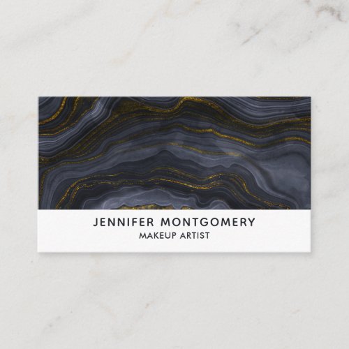 Modern Black  Gold Agate Stone Abstract Business Card