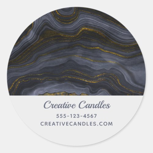 Modern Black  Gold Agate Stone Abstract Business Classic Round Sticker