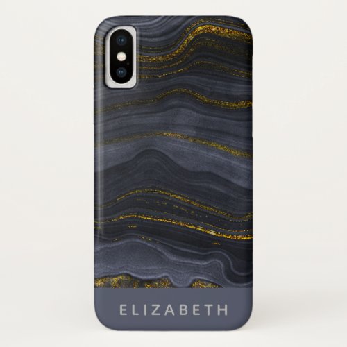 Modern Black  Gold Agate Stone Abstract iPhone X Case