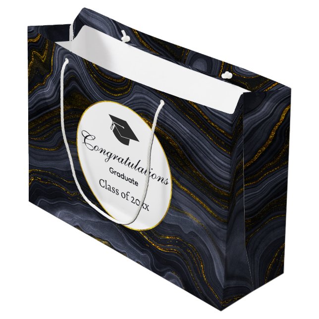Modern Black & Gold Agate Stone Abstract Graduate Large Gift Bag (Front Angled)