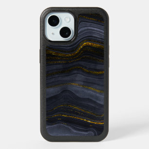 Modern Black & Gold Agate Stone Abstract iPhone 15 Case