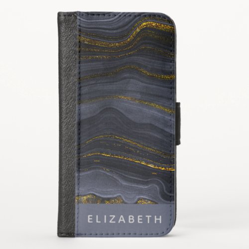 Modern Black  Gold Agate Stone Abstract iPhone X Wallet Case