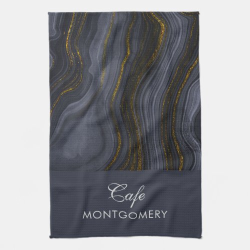 Modern Black  Gold Agate Stone Abstract Kitchen Towel