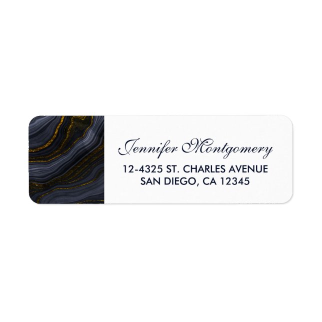 Modern Black & Gold Agate Stone Abstract Label (Front)