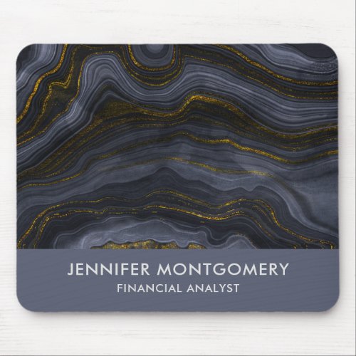 Modern Black  Gold Agate Stone Abstract Mouse Pad