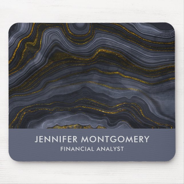 Modern Black & Gold Agate Stone Abstract Mouse Pad (Front)