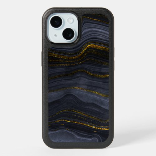 Modern Black  Gold Agate Stone Abstract iPhone 15 Case